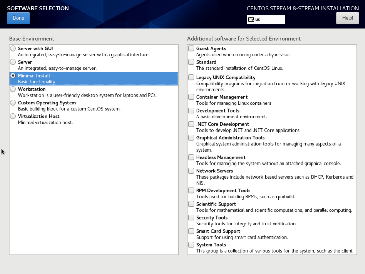 centos stream 8 installation software selection