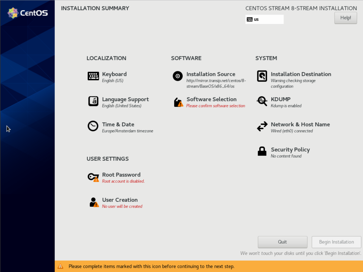 centos stream 8 installation summary