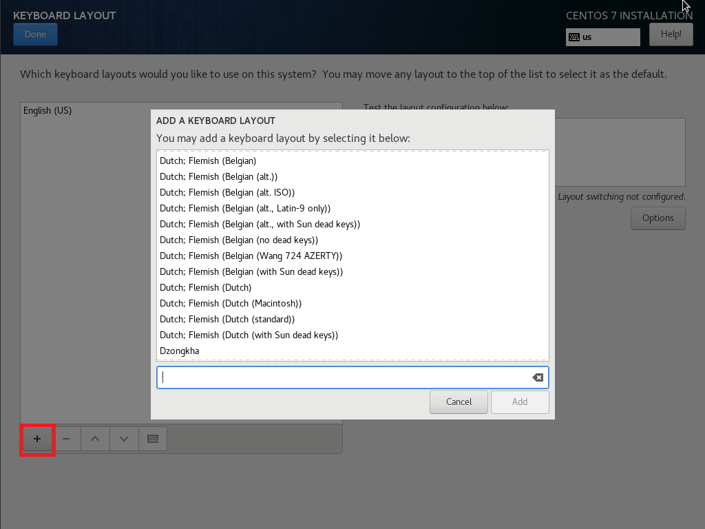 centos7 installation - select keyboard layout