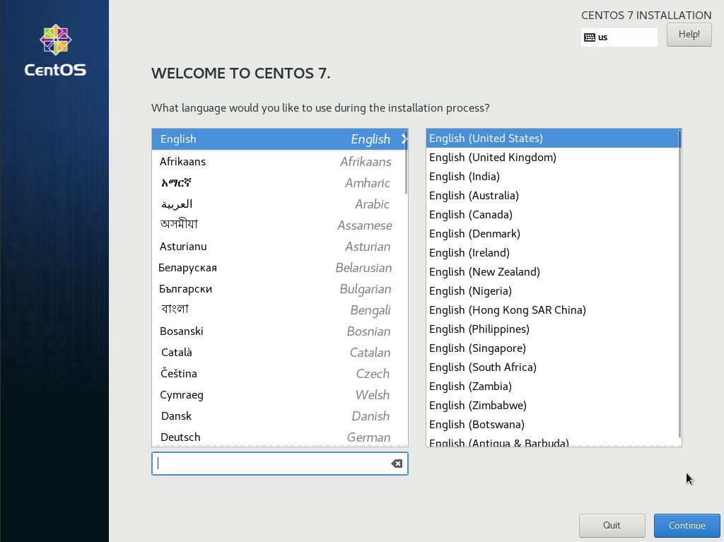 centos7 installation select language