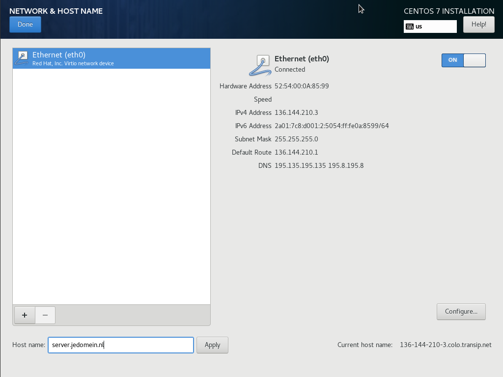 centos7 installation network & hostname