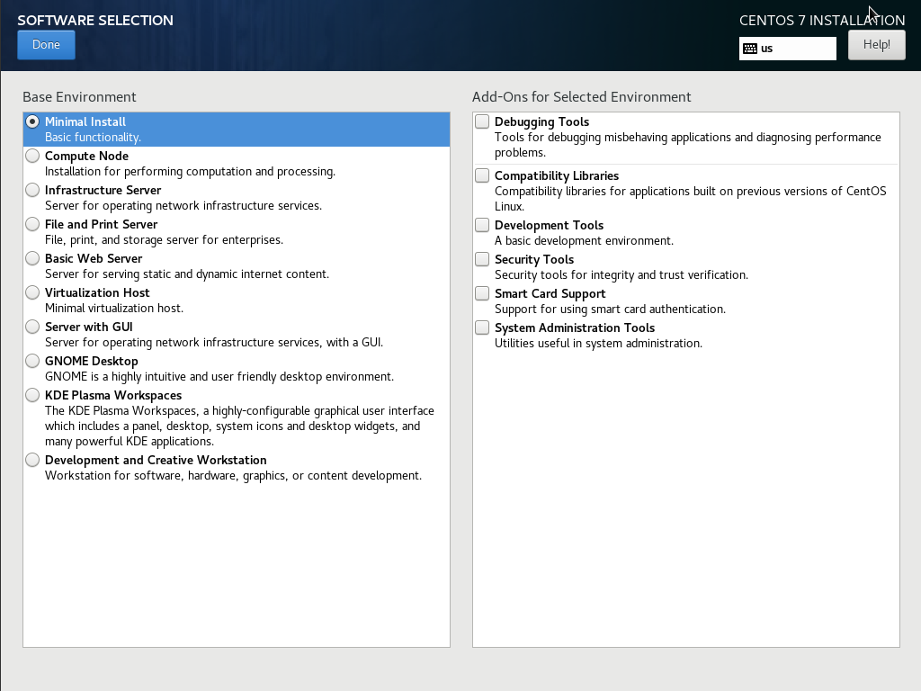 centos7 installation - software selection