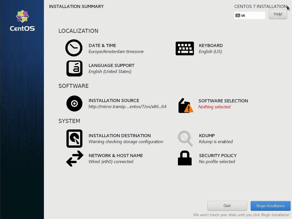 centos7 installation summary