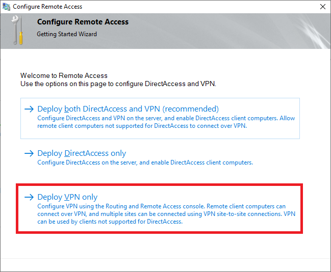 configure remote access vpn only