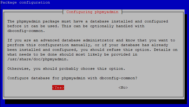 configuring phpmyadmin dbconfig common