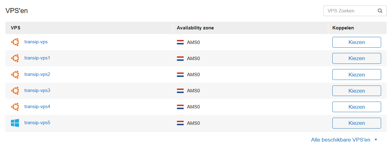 big storage koppelen in controlepaneel, selecteer vps