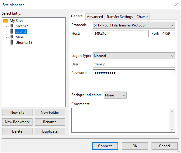 cpanel filezilla sftp