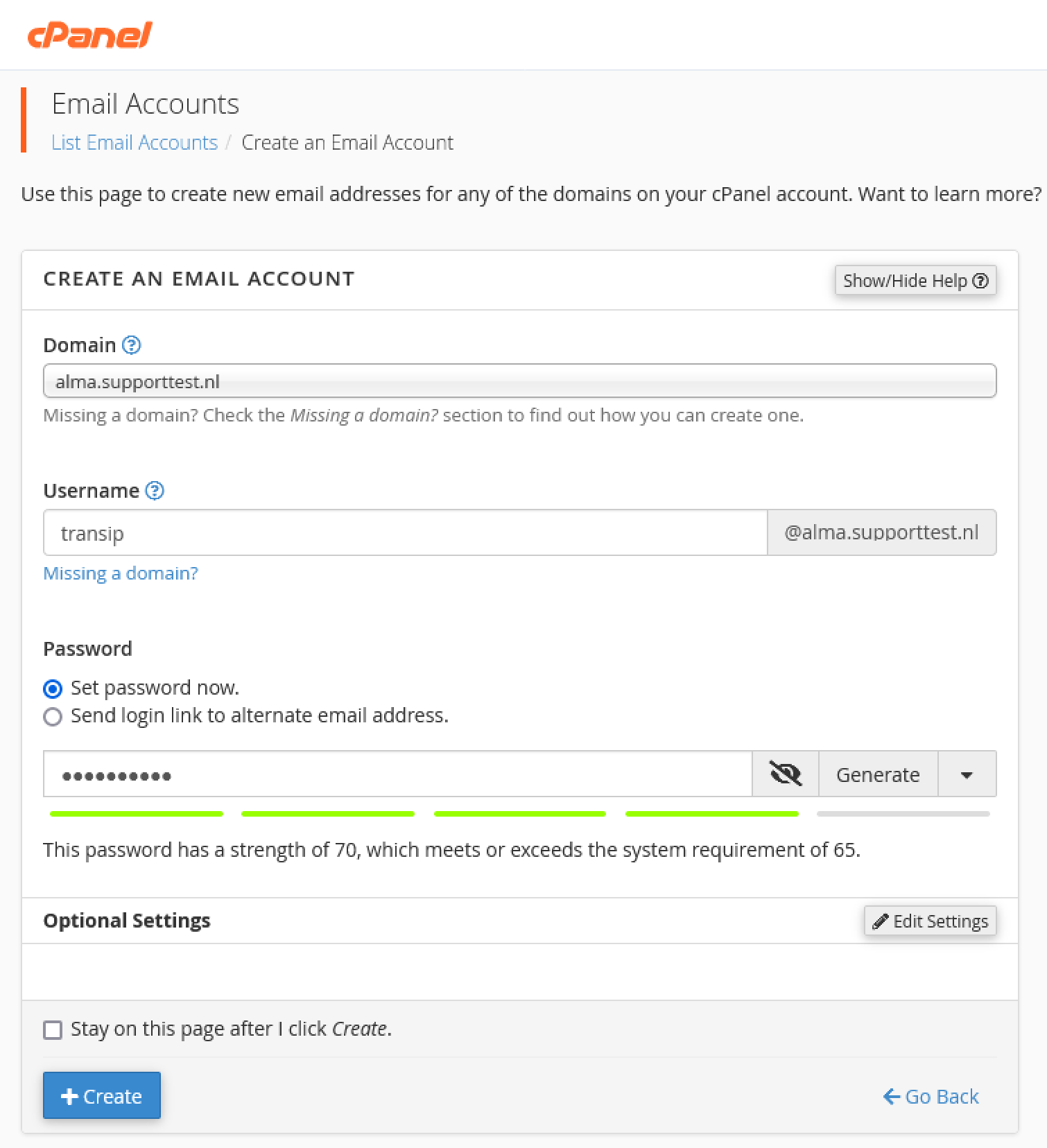 cpanel add email account