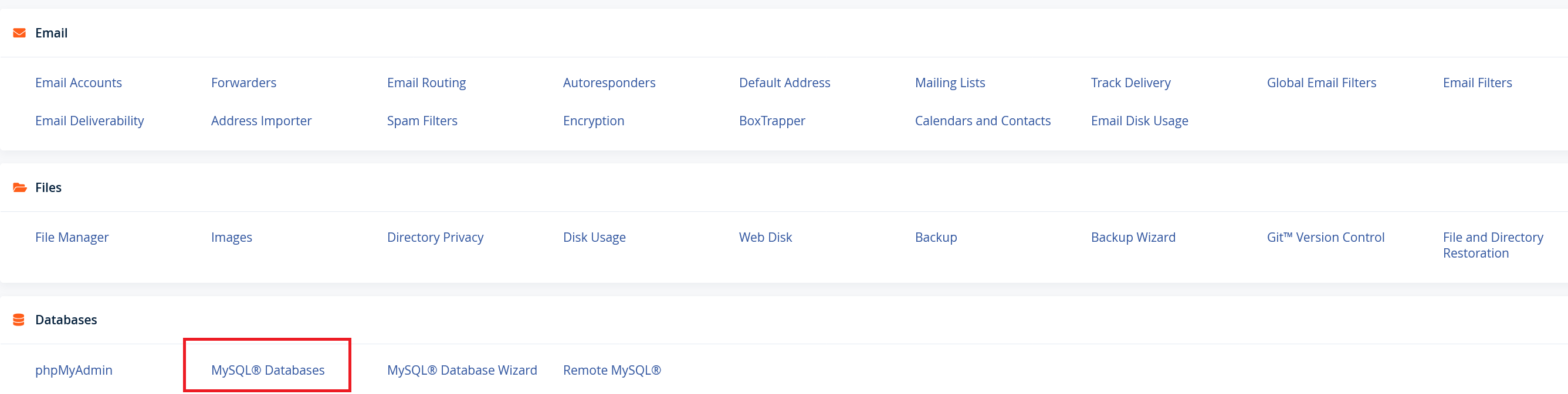 cpanel databases