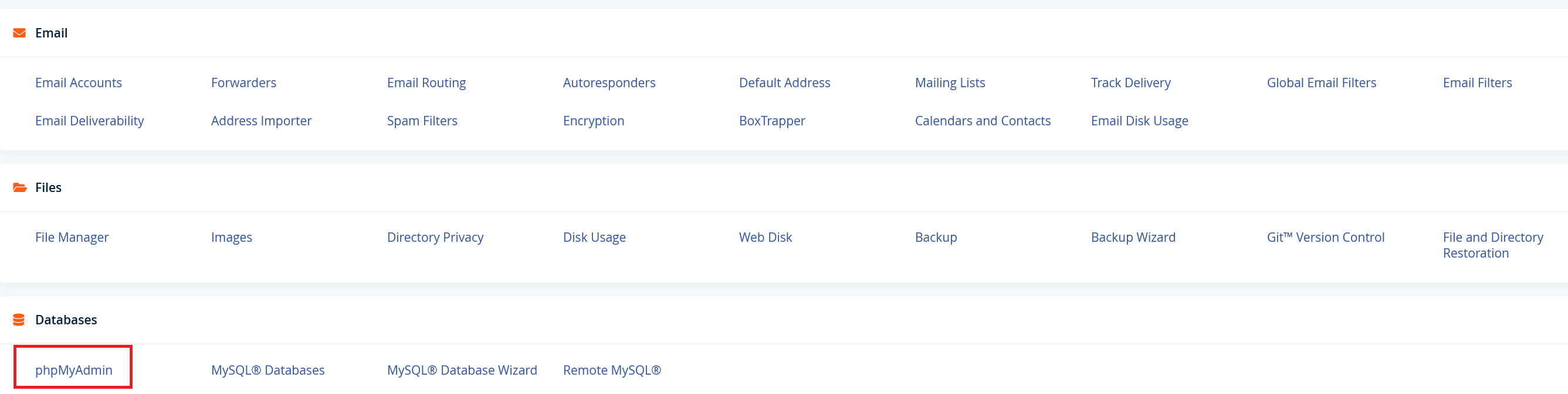 cpanel databases