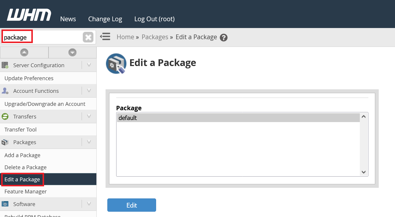 whm edit package