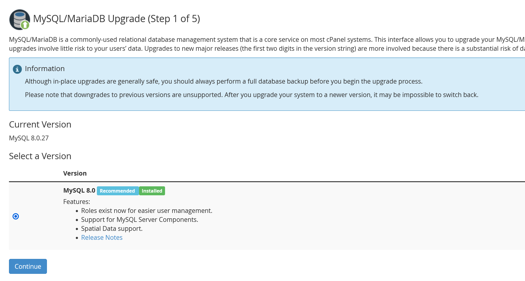 whm mysql mariadb upgrade