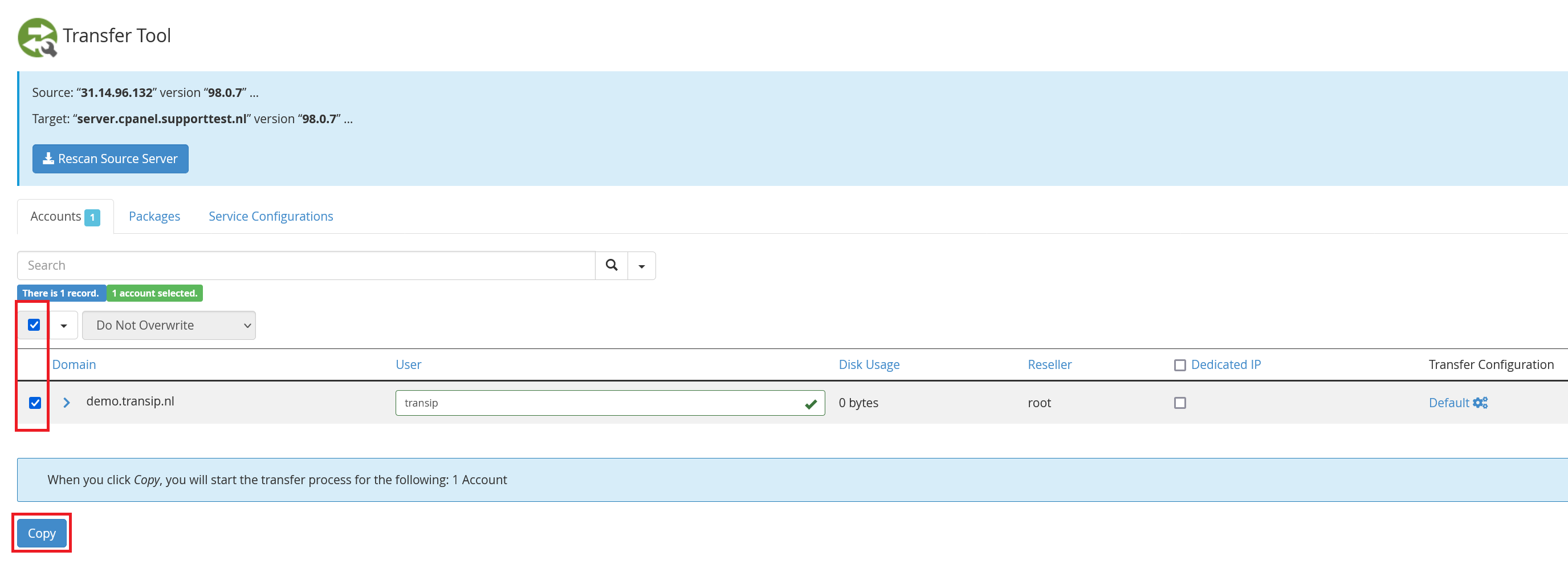 whm transfer tool accounts copy