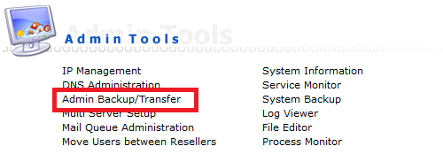 directadmin admin tools admin backup