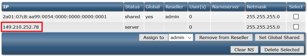 DirectAdmin IP overzicht