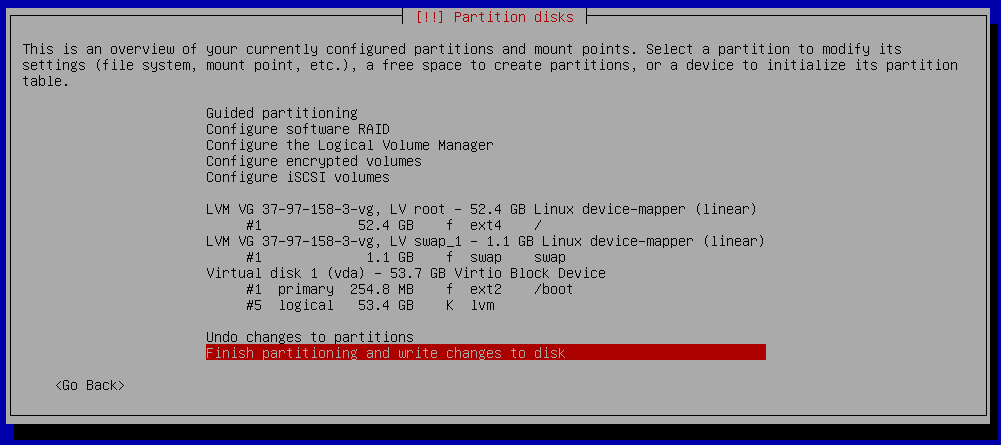 debian9 installation partitioning check