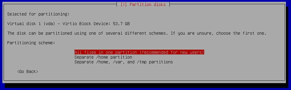 debian9 installation select partition scheme