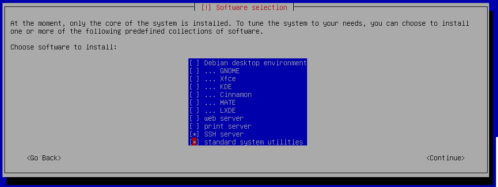 debian9 installation software selection