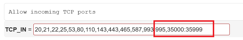 csf tcp in remove port 2222