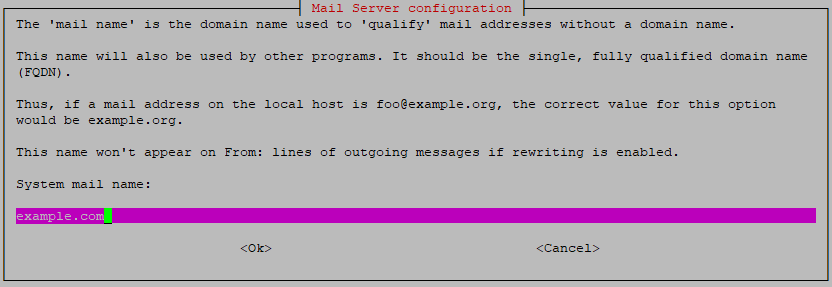 exim configuration - mail name