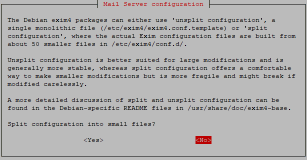 exim reconfigure split config