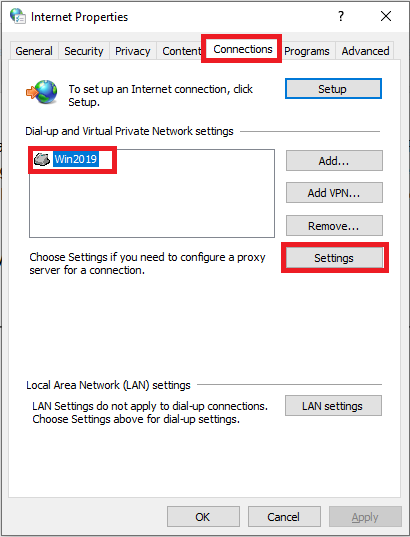 windows internet properties connection settings