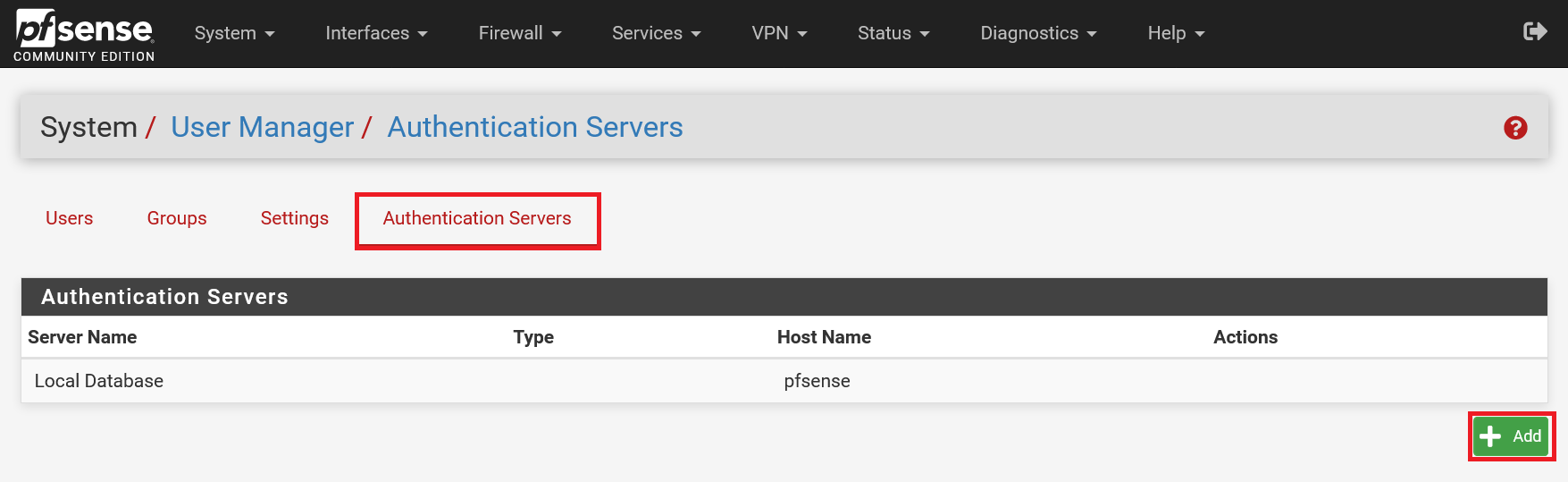 pfsense authentication add server