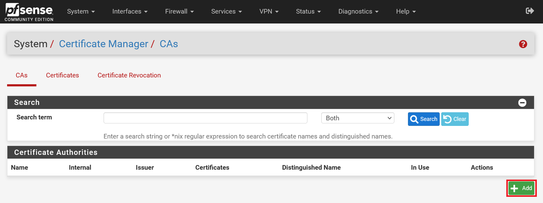 pfsense cert manager ca add