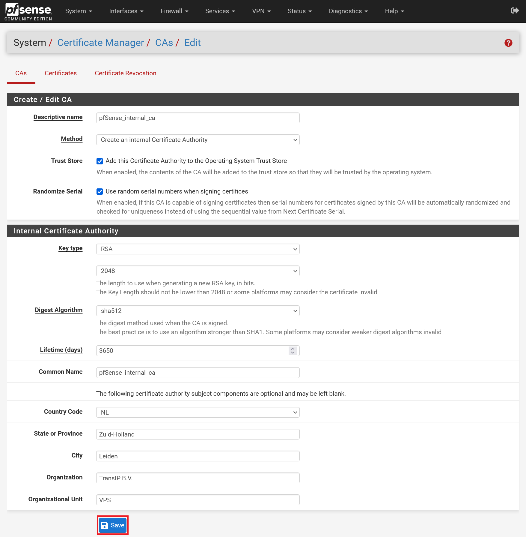 pfsense cert manager ca edit