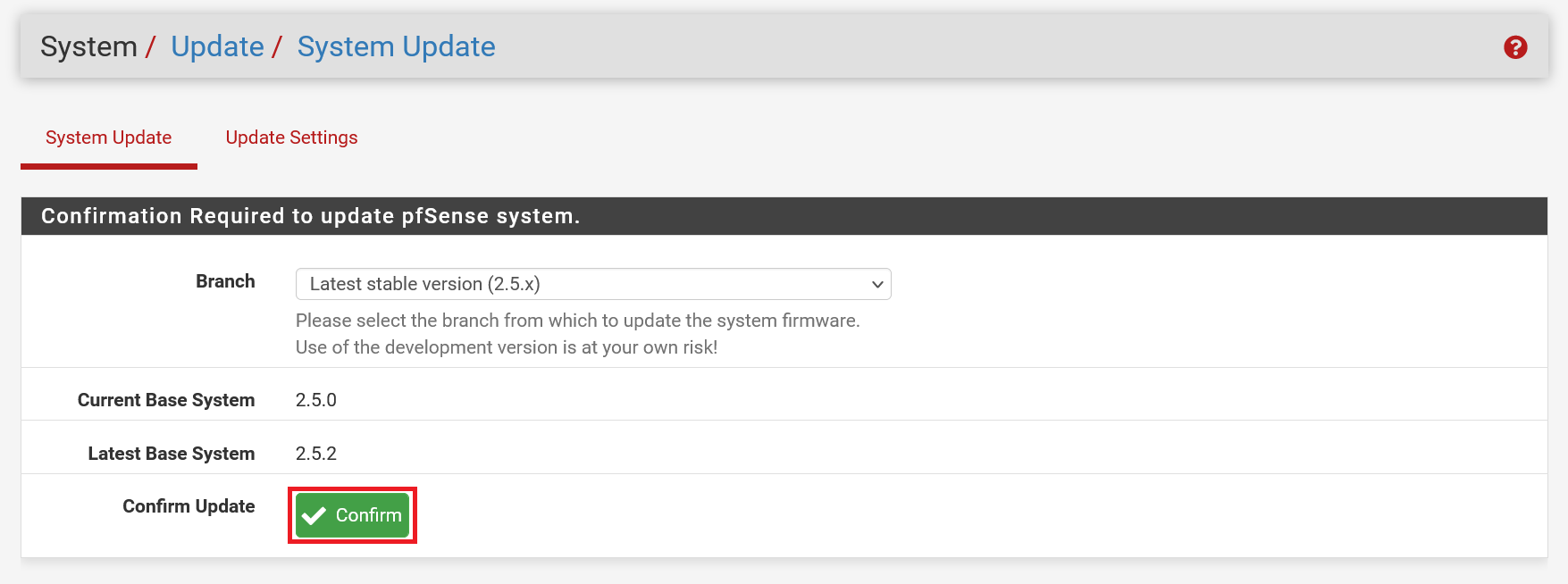 pfsense dashboard system updates