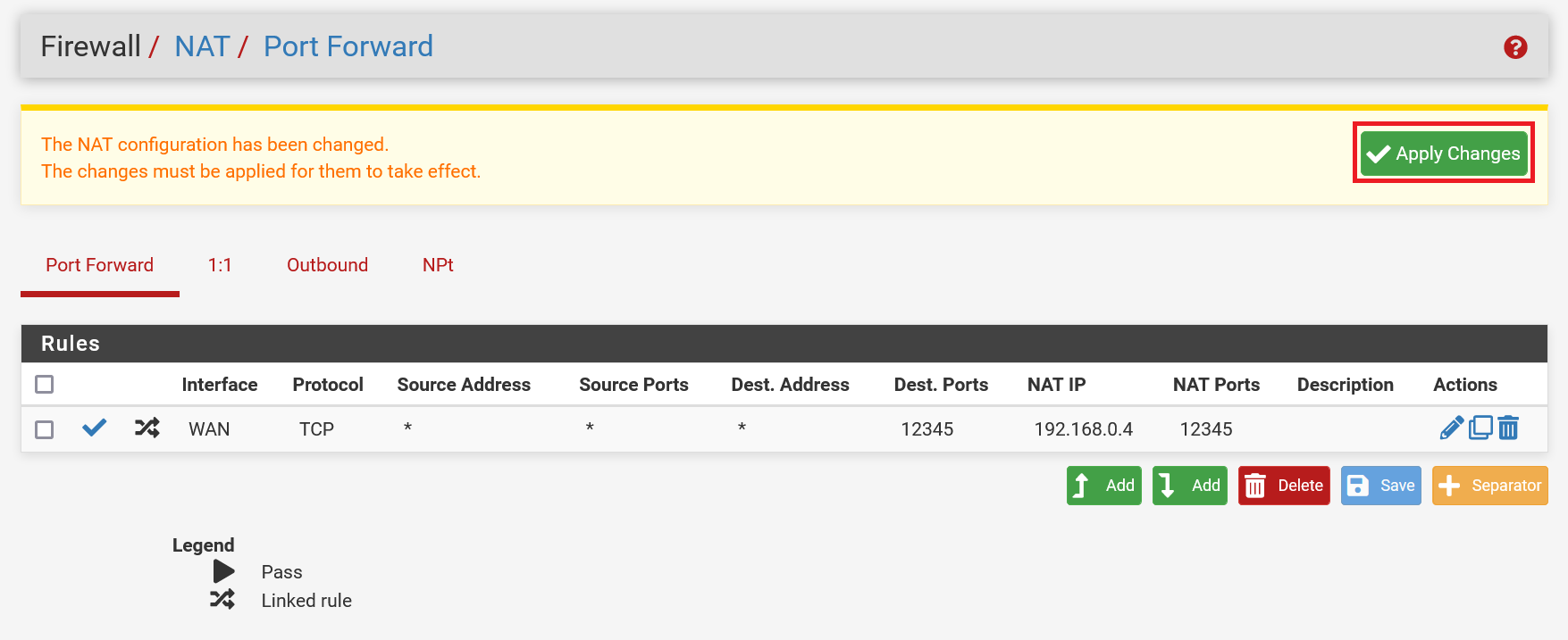 pfsense apply new port forward rules