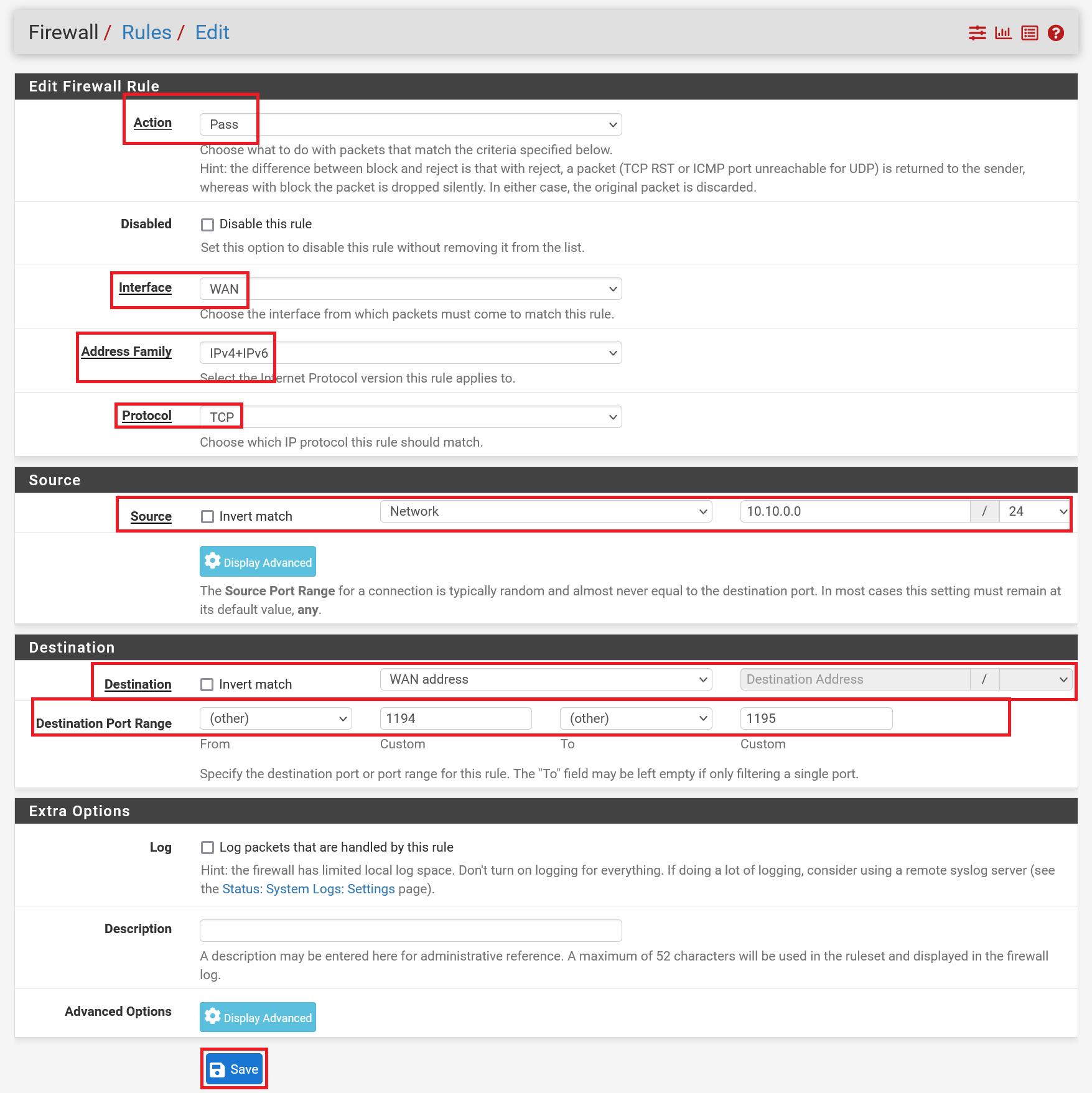 pfsense firewall add rule