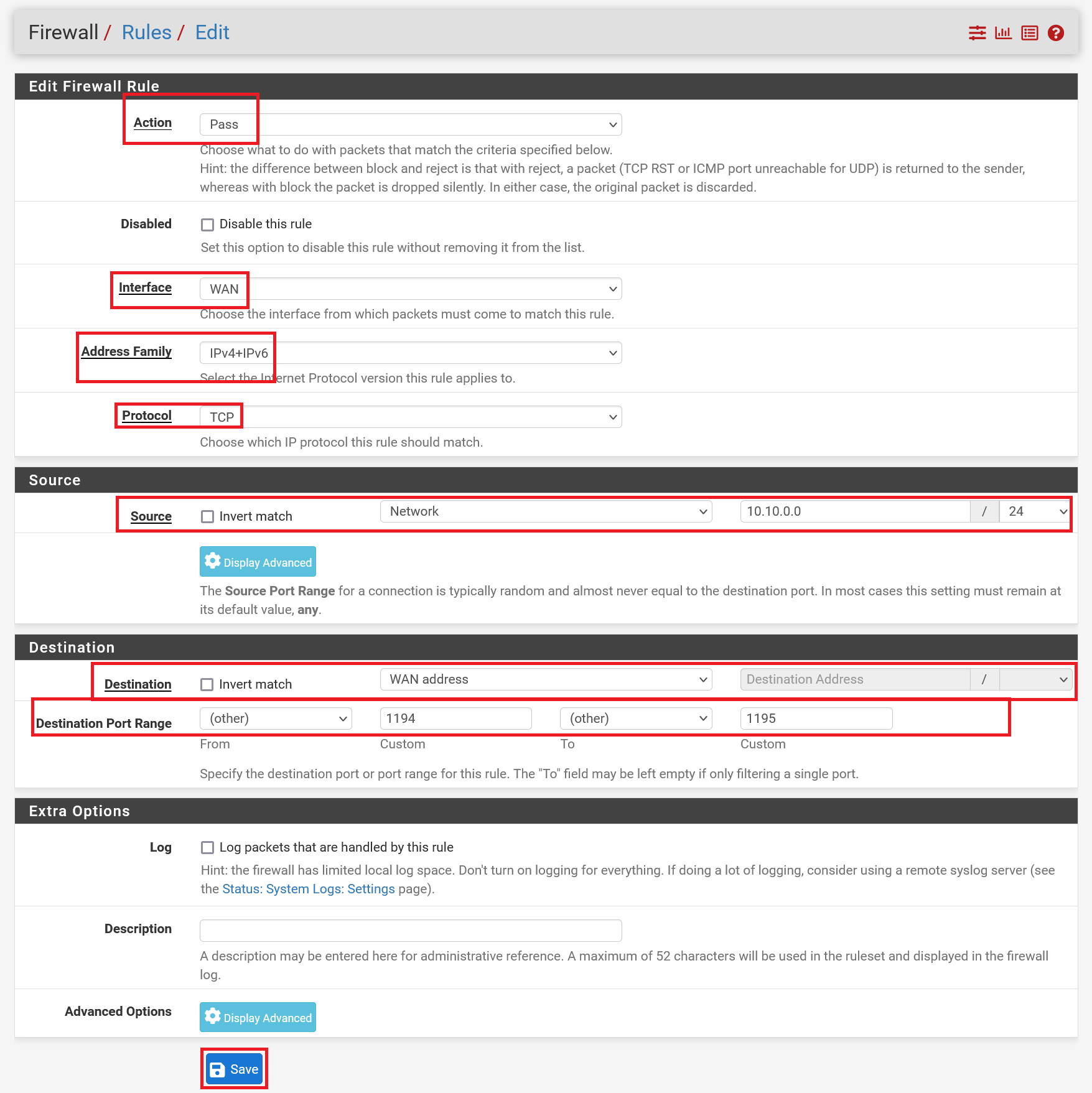 pfsense firewall rules edit