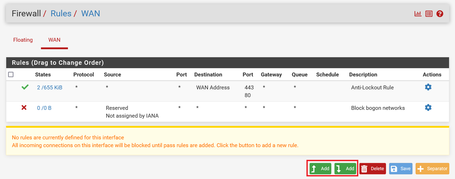 pfsense firewall rules wan