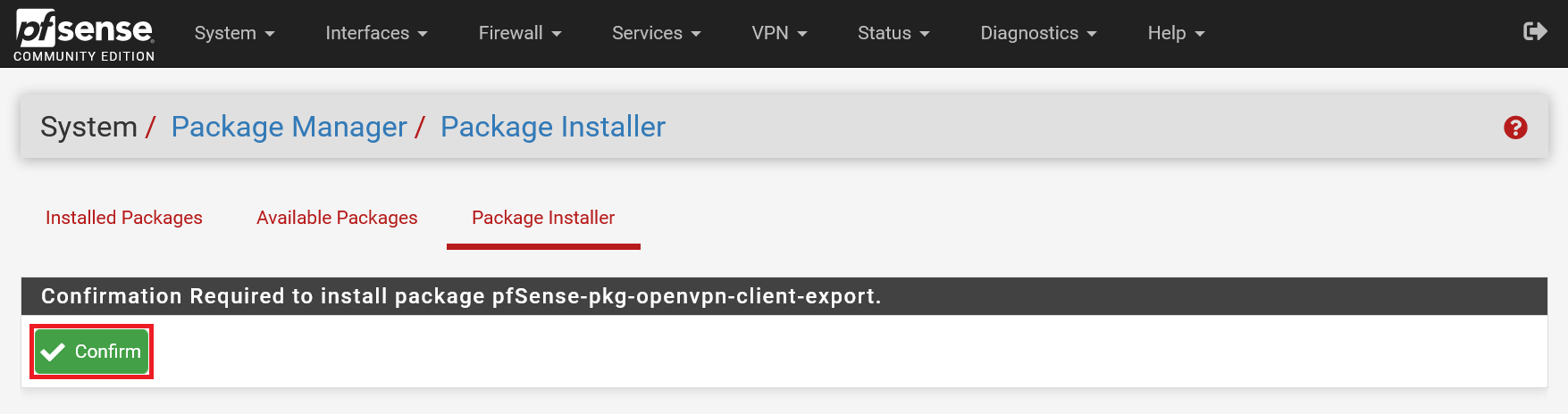 pfsense openvpn export confirm installation