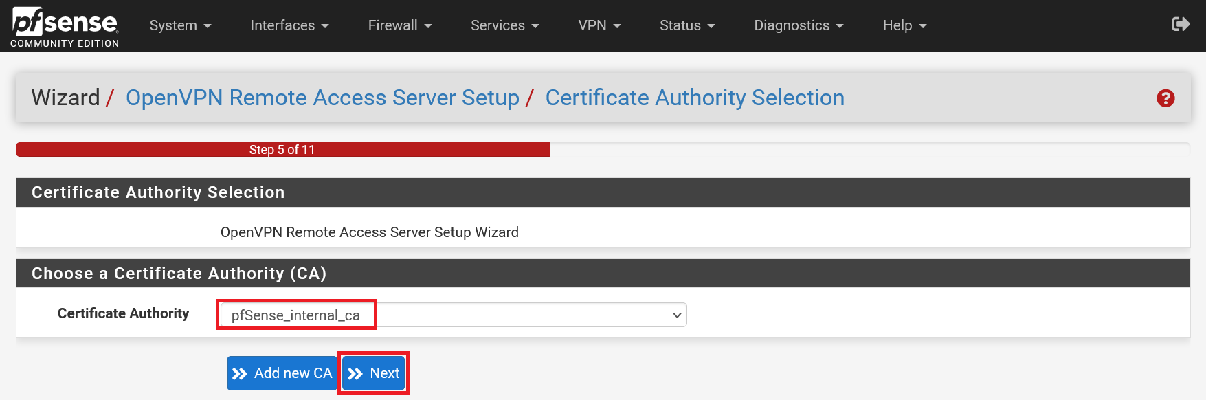 pfsense openvpn wizard ca