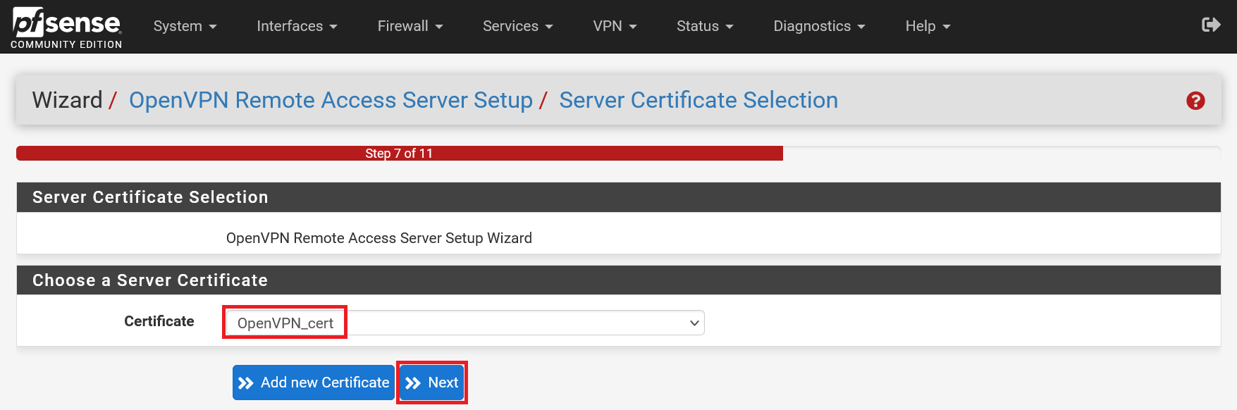 pfsense openvpn wizard cert