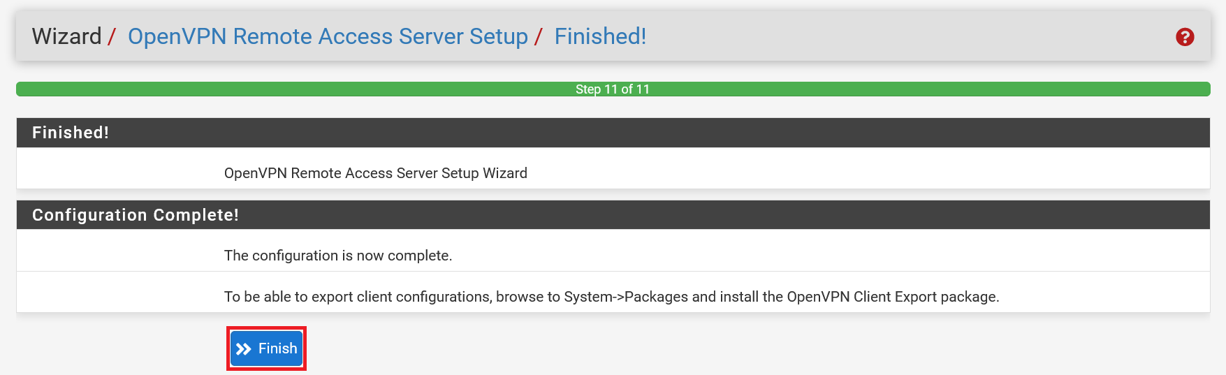 pfsense openvpn wizard finished