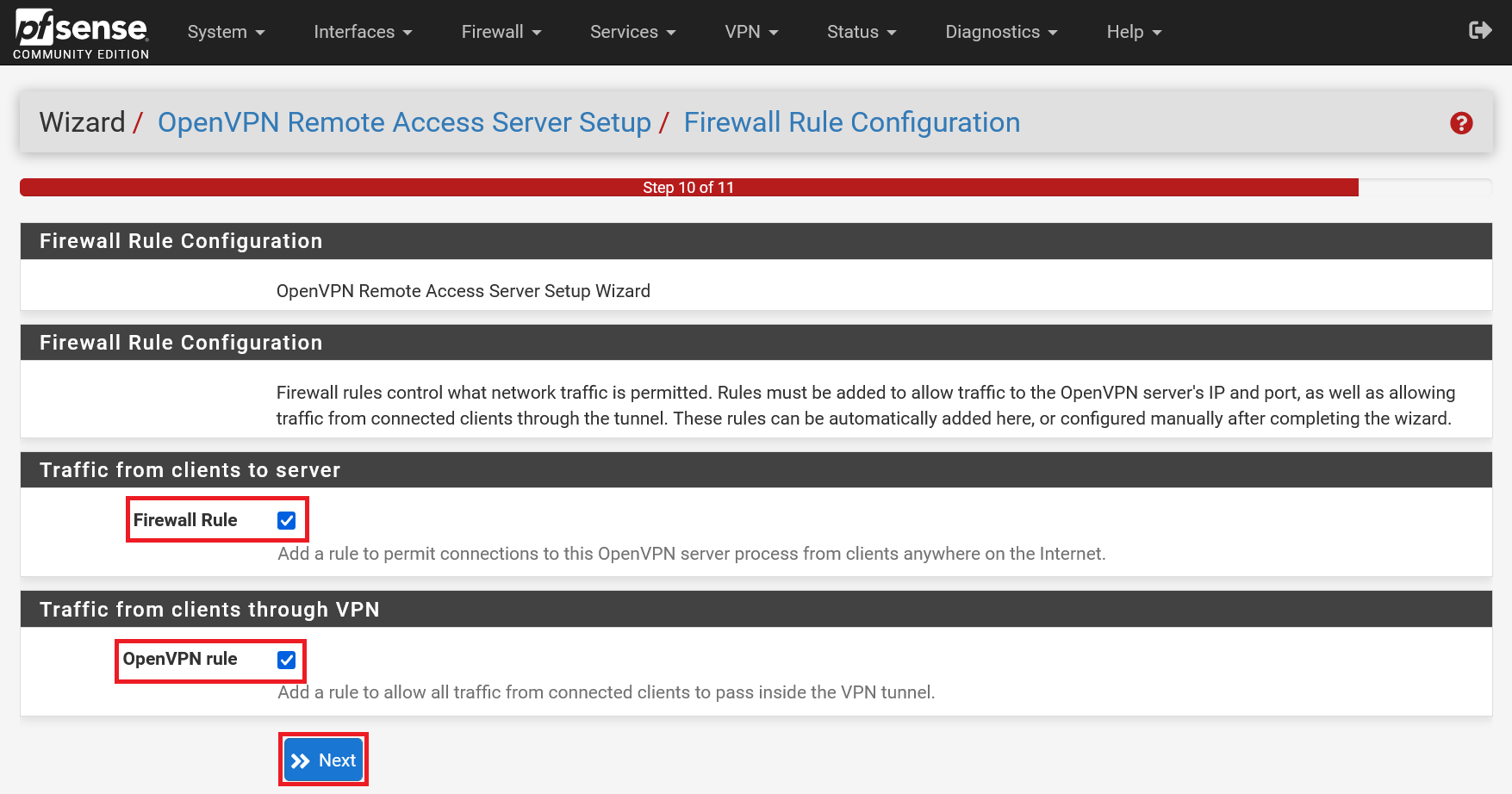 pfsense openvpn wizard firewall