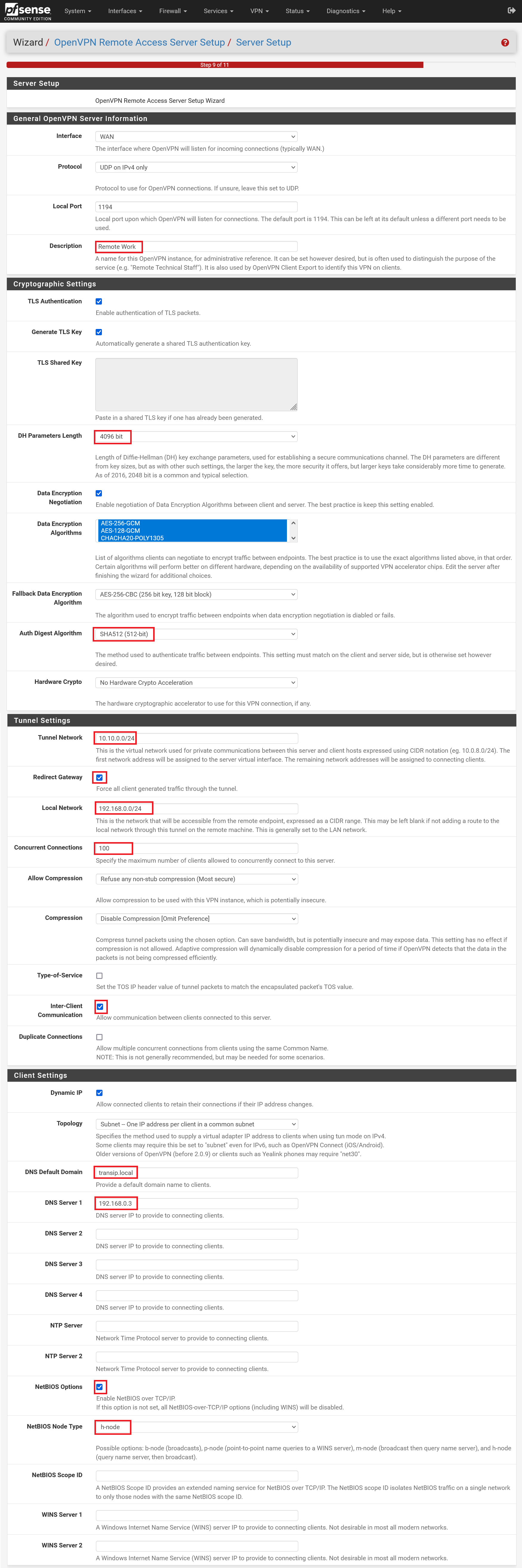 pfsense openvpn wizard server setup