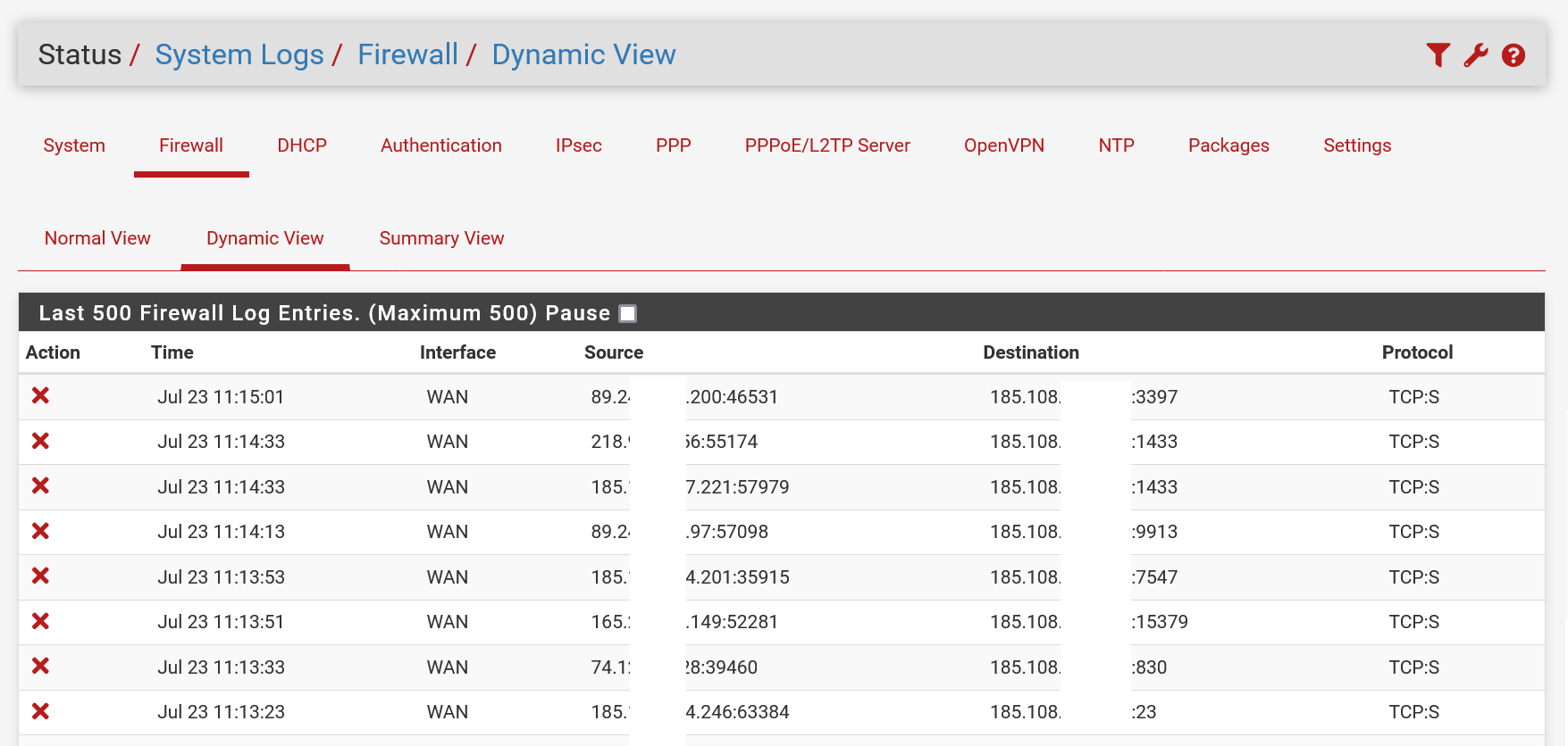 pfsense system logs firewall