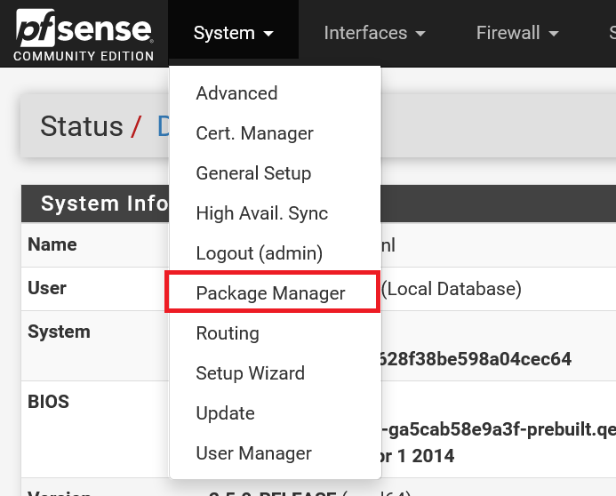 pfsense system package manager