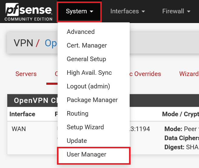 pfsense system user manager