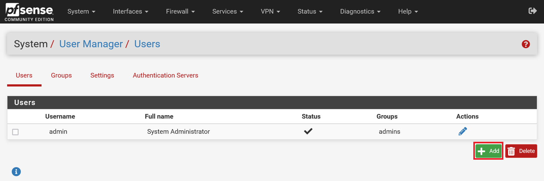 pfsense user manager add