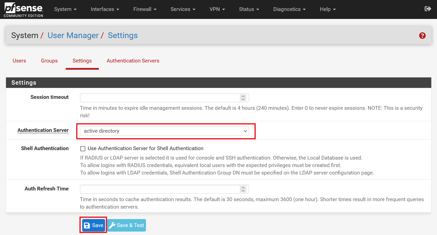 pfsense user manager settings active directory