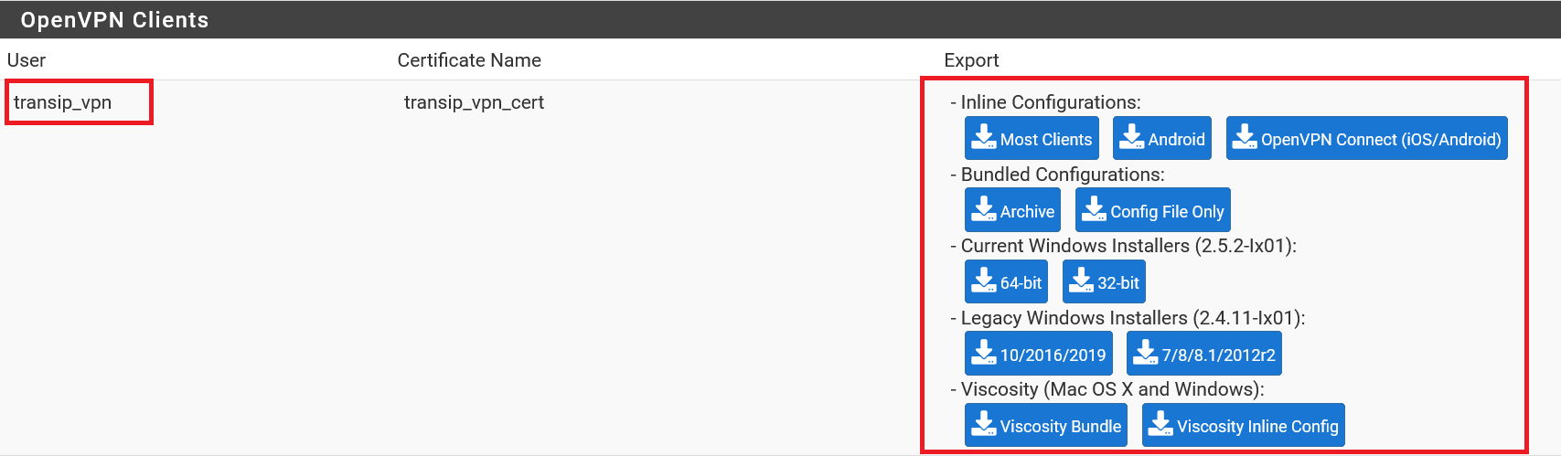 pfsense vpn client export client