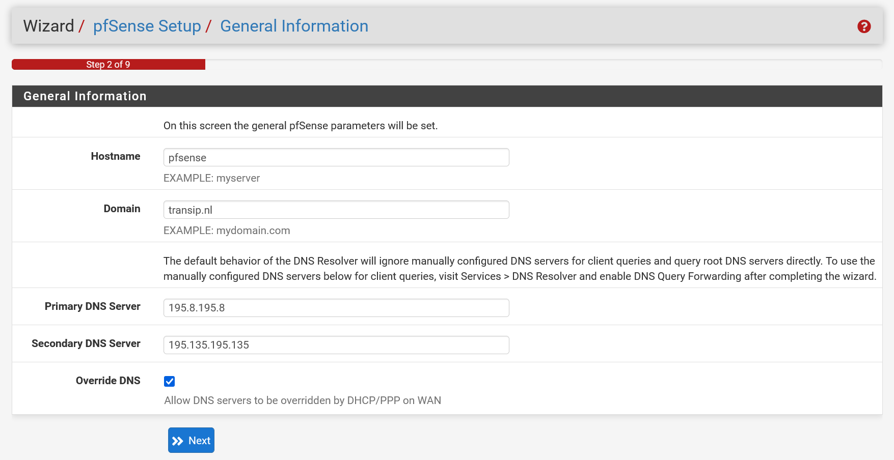 pfsense wizard general settings