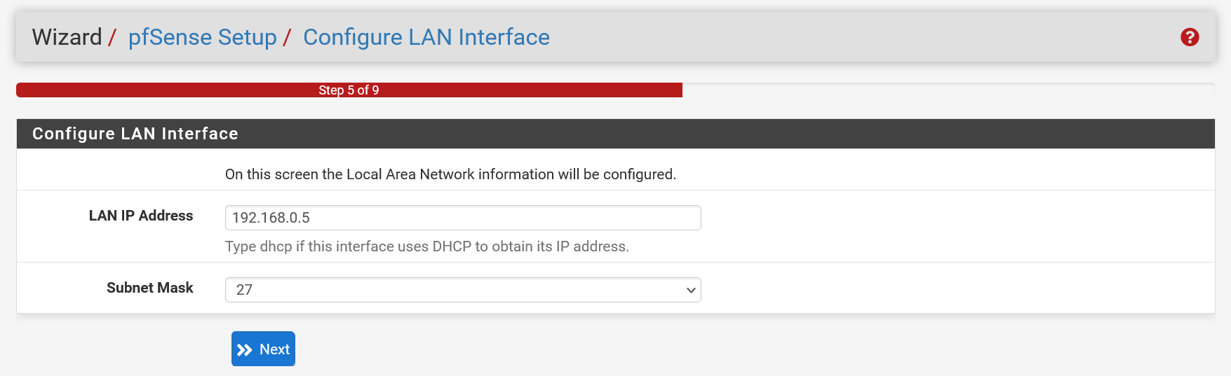 pfsense wizard lan settings