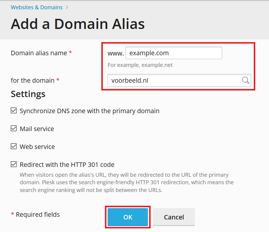 plesk add domain alias