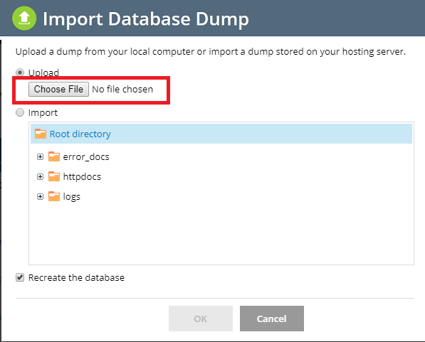 plesk import database dump